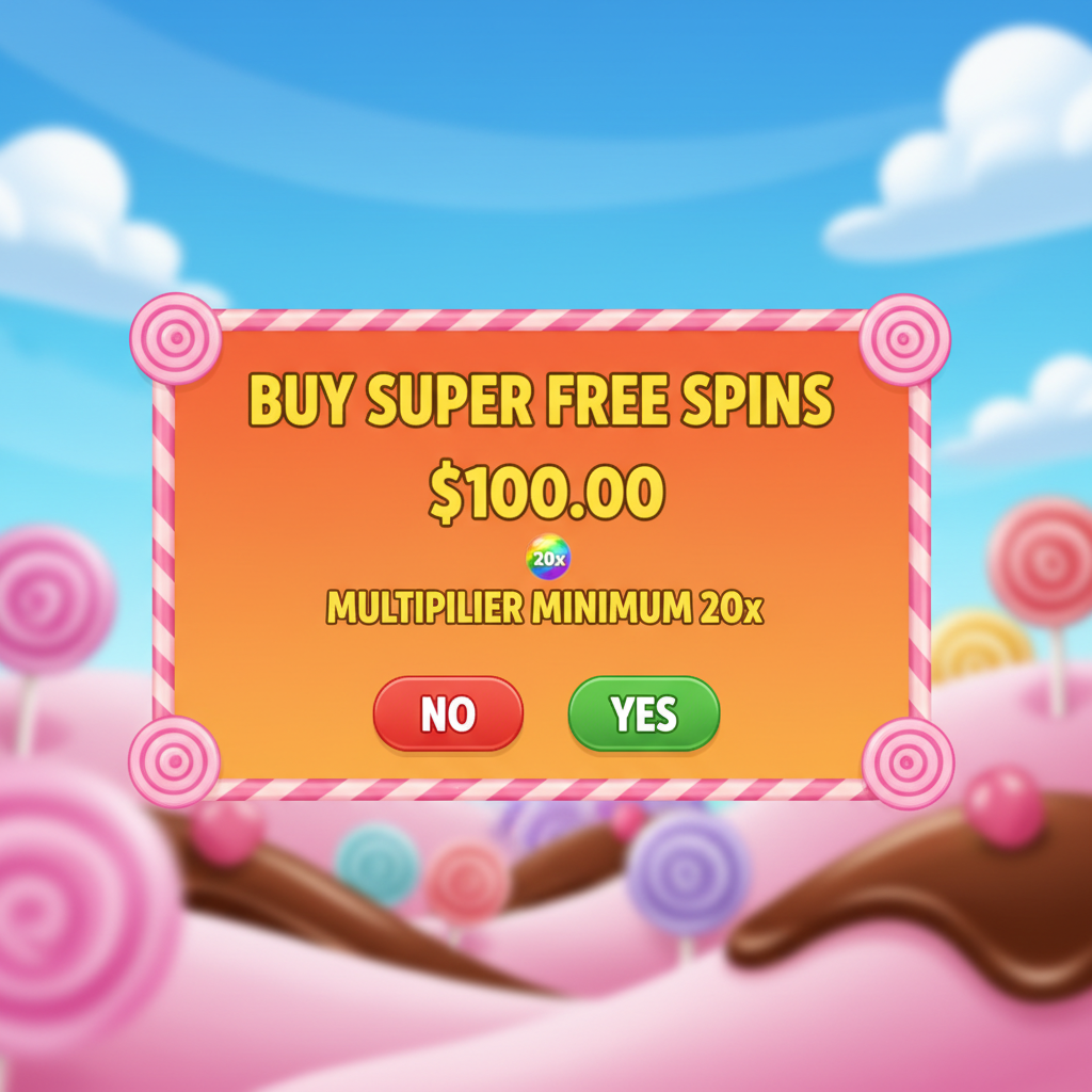 Finestra di conferma acquisto Super Free Spins con moltiplicatori minimi 20x